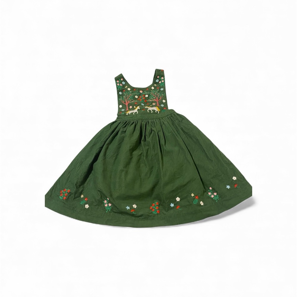 Mini Boden Green Corduroy Embroidered Dress